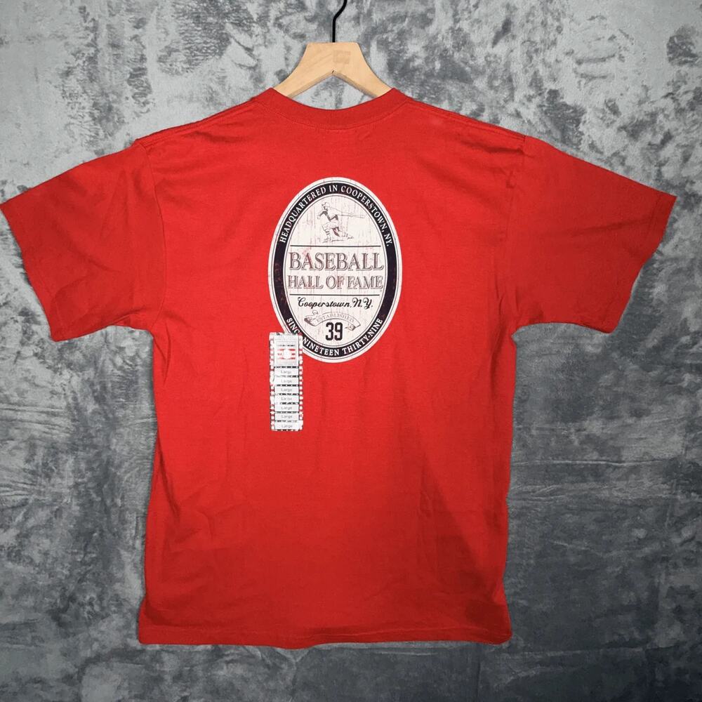Jones & Mitchell Mens Baseball‎ HOF TShirt L Red Cooperstown NY 1939 Never worn